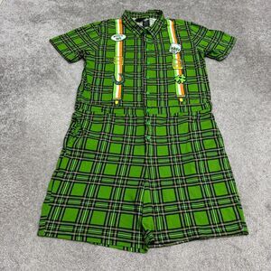 Engine St Patricks Day Leprechaun Plaid Romper Jumpsuit Mens 2XL Green Festive